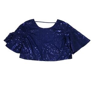 Foreign Exchange sequin women's crop party top blue boxy Sz small Festival Rave